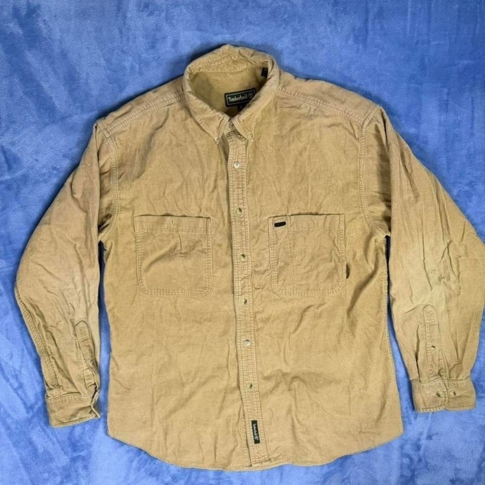 Timberland tan corduroy button up shirt men size L